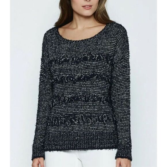 Joie Sweaters - JOIE CAMILLE CREWNECK FRINGE SWEATER HEATHER MIDNIGHT BLUE size S